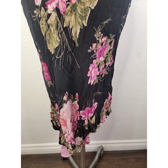 Lola P Dress Midi Dress M Peasant Black Floral Asymmetric 90s Whimsygoth Fairy - Picture 9 of 12